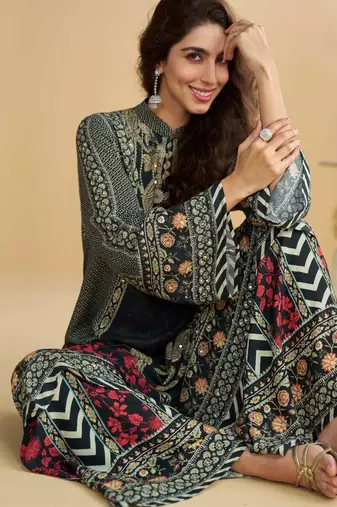 Black and red embroidery and hand work only crep straight long kurti sharara-Full Stitched free size