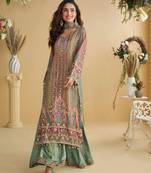 Multi embroidery and hand work only crep straight long kurti sharara-Full Stitched free size