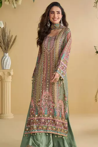 Multi embroidery and hand work only crep straight long kurti sharara-Full Stitched free size