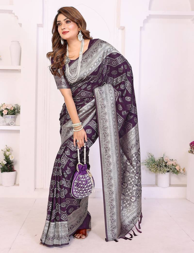 purple premium georgette art silk saree