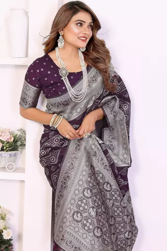 purple premium georgette art silk saree