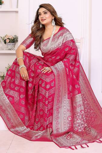 pink premium georgette art silk saree