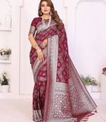 maroon premium georgette art silk saree