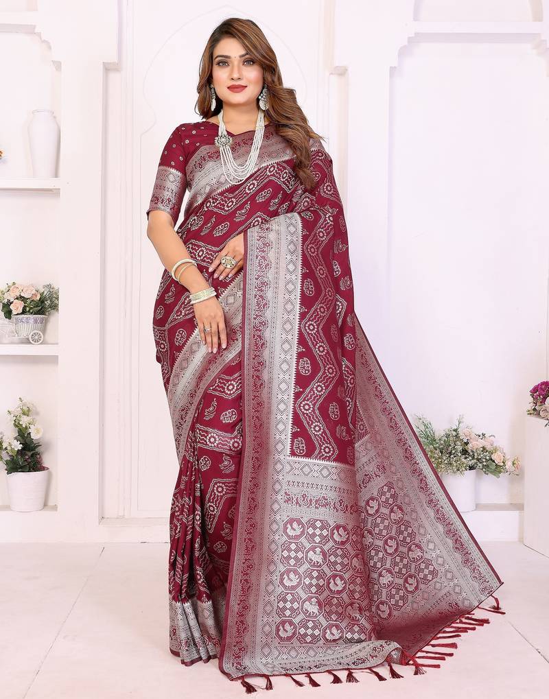 maroon premium georgette art silk saree