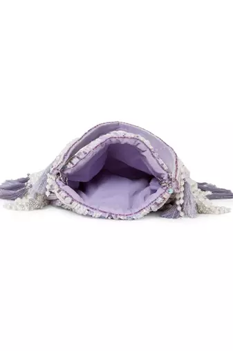 dewdrop fringe light lavender & ivory embellished velvet potli