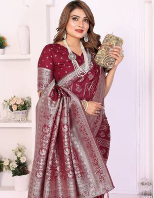 maroon premium georgette art silk saree 4
