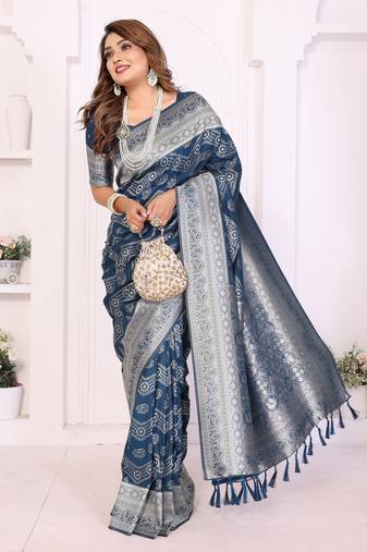 blue premium georgette art silk saree