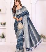 blue premium georgette art silk saree