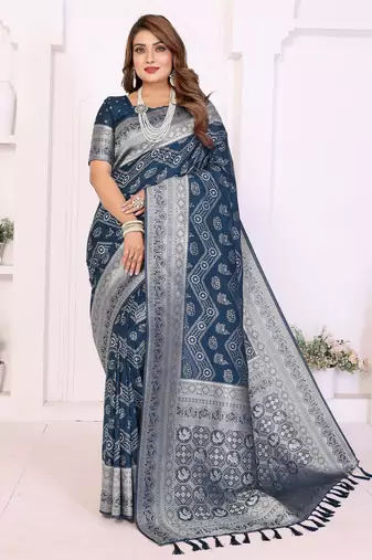 blue premium georgette art silk saree