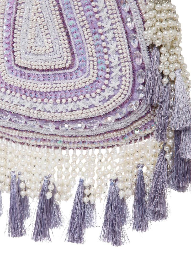 dewdrop fringe light lavender & ivory embellished velvet potli