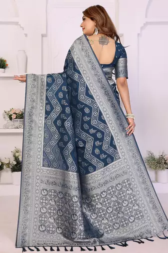 blue premium georgette art silk saree