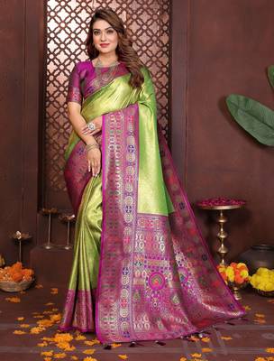 purple banarasi tissue art silk saree 1