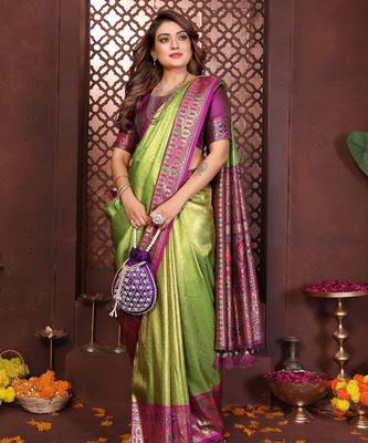 purple banarasi tissue art silk saree 2