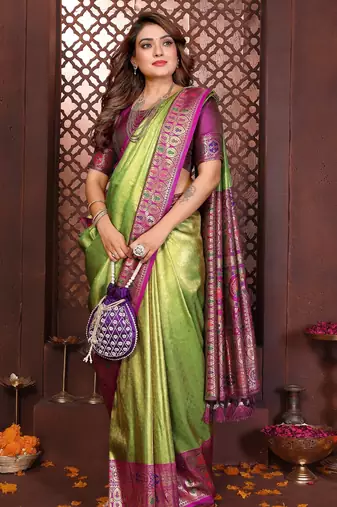 purple banarasi tissue art silk saree