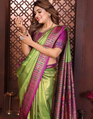 purple banarasi tissue art silk saree 3