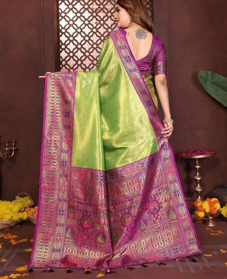 purple banarasi tissue art silk saree 4