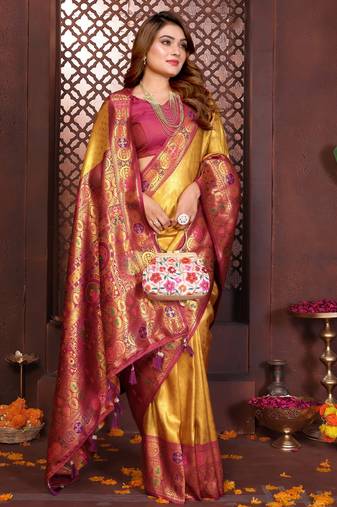 mustard banarasi tissue art silk saree