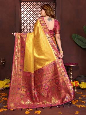 mustard banarasi tissue art silk saree 4