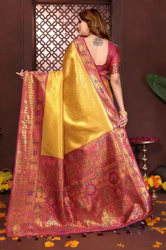 mustard banarasi tissue art silk saree
