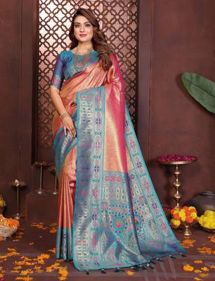 orange banarasi tissue art silk saree 1