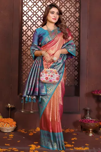 orange banarasi tissue art silk saree