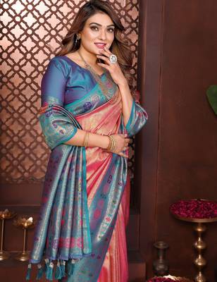 orange banarasi tissue art silk saree 3