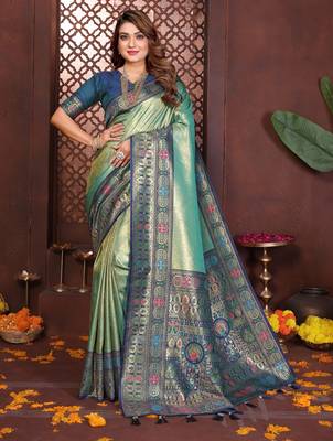 sky_blue banarasi tissue art silk saree 1