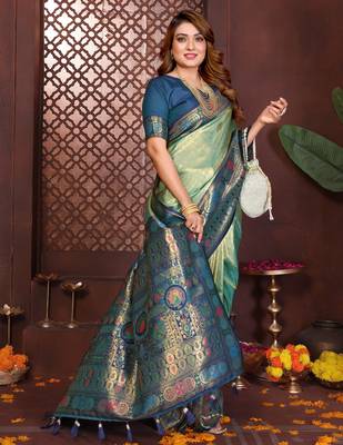 sky_blue banarasi tissue art silk saree 2
