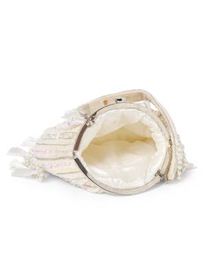dewdrop fringe ivory, pearl & white embellished velvet clutch 7