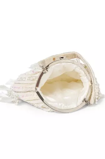 dewdrop fringe ivory, pearl & white embellished velvet clutch