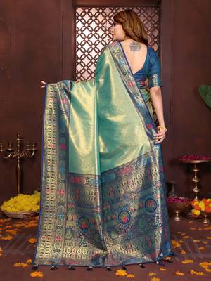 sky_blue banarasi tissue art silk saree 4