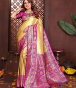 yellow banarasi tissue art silk saree