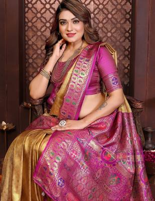 yellow banarasi tissue art silk saree 3