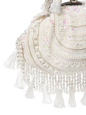 dewdrop fringe ivory, pearl & white embellished velvet clutch 8