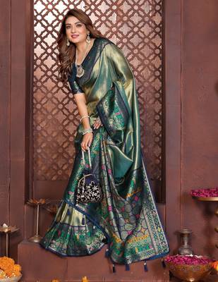 blue banarasi tissue art silk saree 2