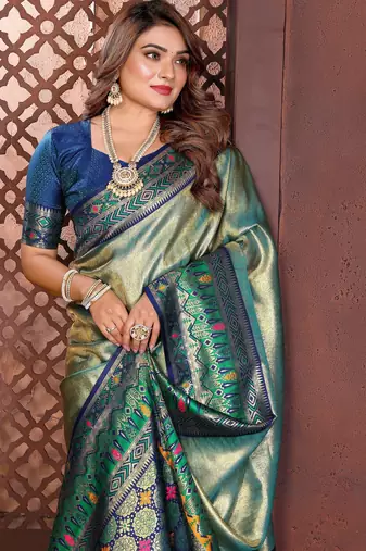 blue banarasi tissue art silk saree