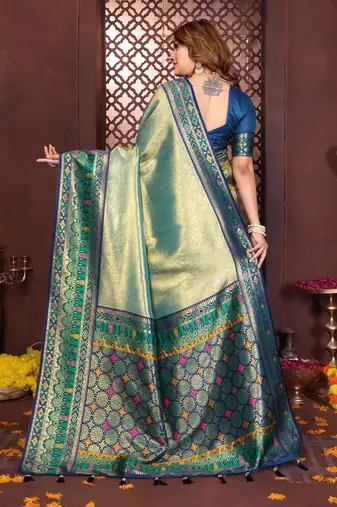 blue banarasi tissue art silk saree