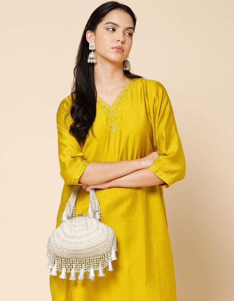 dewdrop fringe ivory, pearl & white embellished velvet clutch