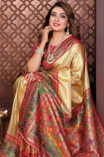 gold banarasi tissue art silk saree