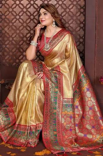 gold banarasi tissue art silk saree