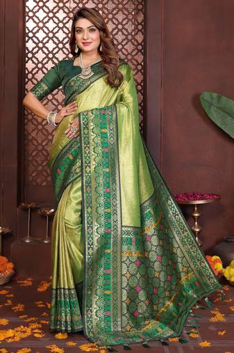green banarasi tissue art silk saree