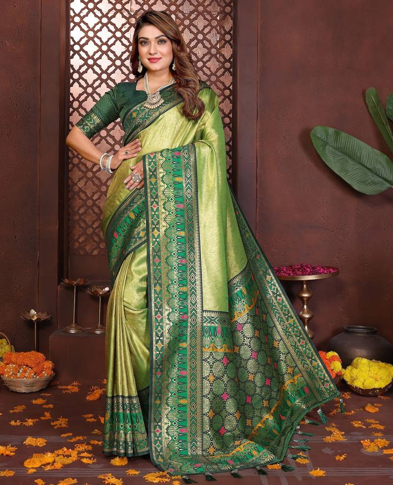 green banarasi tissue art silk saree