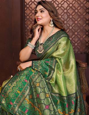 green banarasi tissue art silk saree 3