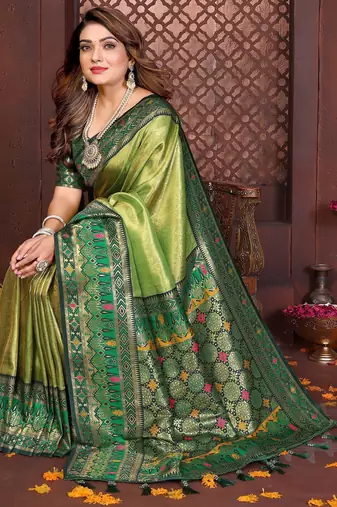 green banarasi tissue art silk saree