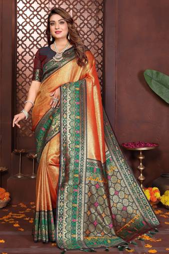 orange banarasi tissue art silk saree