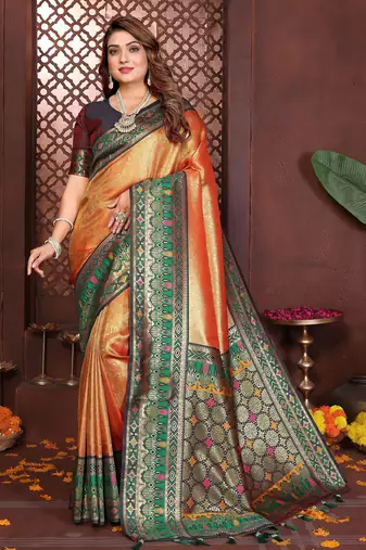 orange banarasi tissue art silk saree