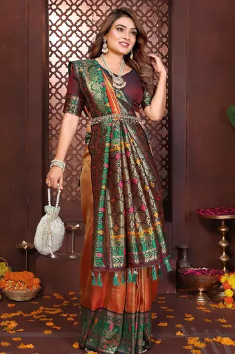 orange banarasi tissue art silk saree