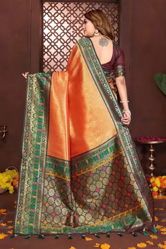 orange banarasi tissue art silk saree