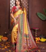 yellow banarasi tissue art silk saree