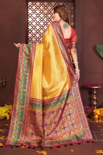 yellow banarasi tissue art silk saree